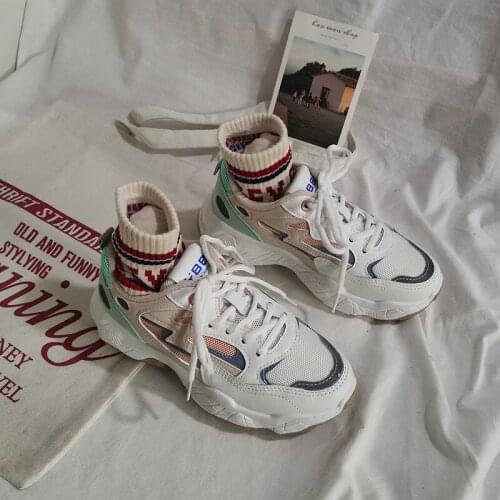 2020 Women Sneakers Casual Fashion Vulcanized Shoes Spring Platform Ladies Reflective Sneakers Lace-Up New Running Women Shoes