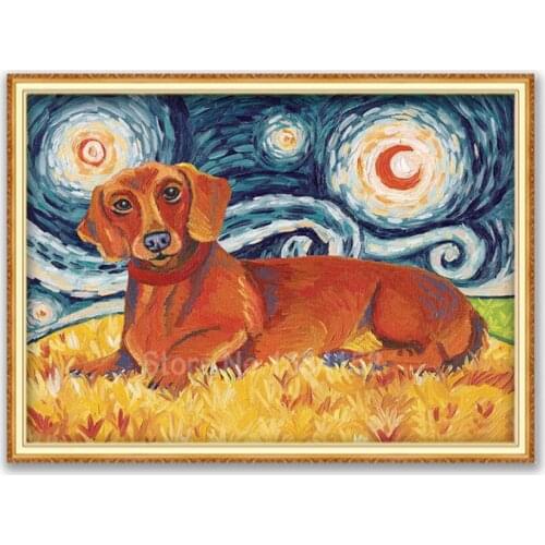 Animal Dachshund DIY 11CT Embroidery Cross Stitch Kits Needlework Craft Set Cotton Thread Printed Canvas Home Decoration Sell