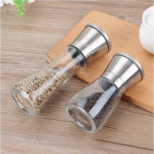 1PCS Fashion Stainless Steel Salt And Pepper Mill Glass Body Spice Salt and Pepper Grinder Kitchen Accessories Cooking Tool