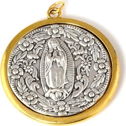 1pcs Two-tone Virgin Mary medal Charm Pendants Religion DIY Jewelry Fit Pendants Necklace Christmas gift 48.5x53mm A-562