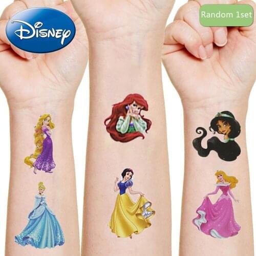 Disney Princess Anime figures Cinderella Snow White Sandy Ariel Tattoo Sticker Random 1PCS Cartoon Girls Christmas Birthday Gift