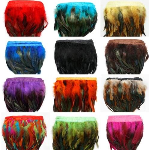10M/lot 10-15cm Multicolor Chicken Rooster Tail Feather Trim Strip for Dress Skirt Party Clothing Decoration DIY Craft Making