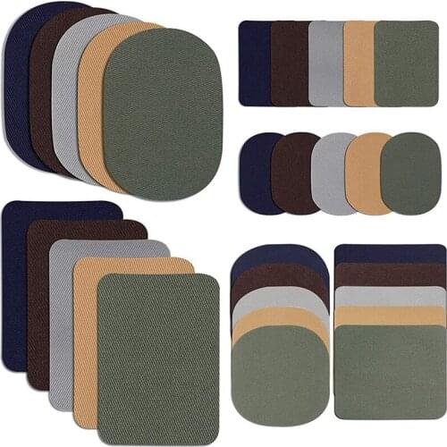 30 Pieces Iron on Fabric Patches Fabric Repair Patches Twill Clothing Repair Patch Kit for Jacket Clothes, 5 Colors