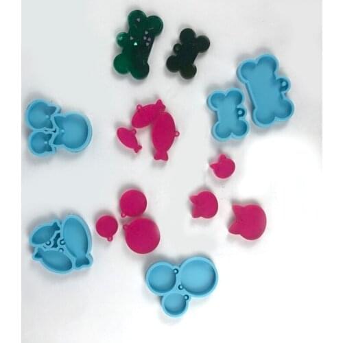 5Pcs Silicone Bone Round Cat Fish Shape Pendant Resin Mold DIY Dog Cat Tag Mold