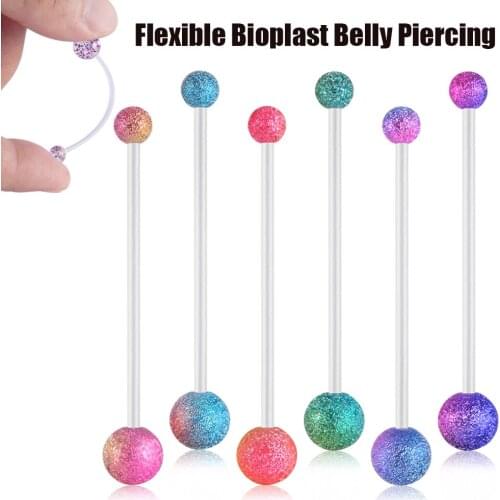 6pcs Mixed Color Flexible Pregnancy Belly Button Rings Navel Piercings Ombligo Ball Nombril Woman Sexy Body Piercing Jewelry 14g