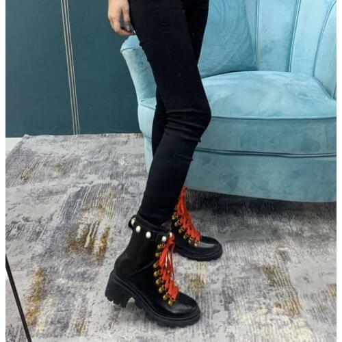 2020 Fashion autumn winter motorcycle boots thick sole leather short boots lace-up short boots