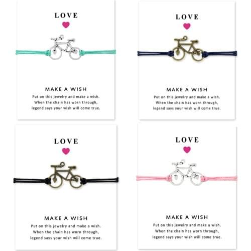 Bicycle Bike Charm Card Bracelets Bronze Jewelry Light Brown Blue Wax Cords Women Men Girl Boy Christmas Gift Drop Shipping 2021