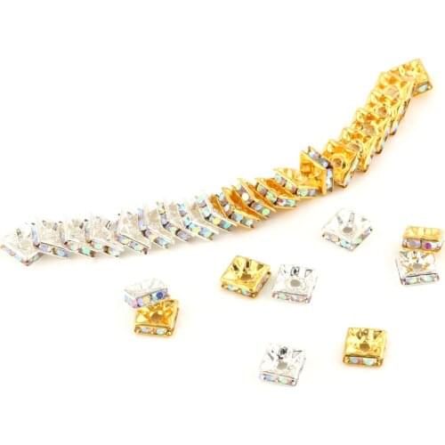 50pcs/lot 6 8mm Square Rhinestone Rondelle Crystal Loose Spacer Beads For Jewelry Making Handmade DIY Charms Bracelets Necklace