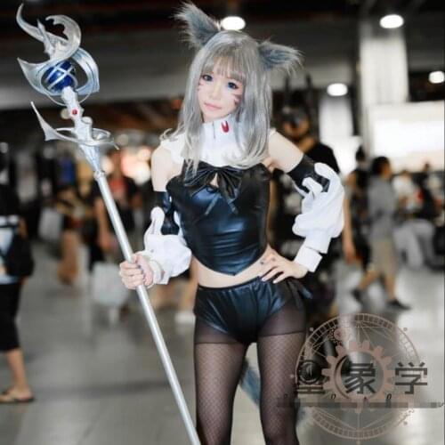[Customize]Anime Final Fantasy XIV Final Fantasy XIV FF14 Black Bunny Girl Sexy PU Leather Bodysuit Cosplsy Costume FreeShipping