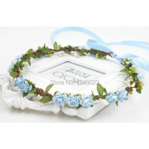 Rustic Wedding Bride Flower Crown Ice Blue Dress Costume Headpiece Quinceanera Party Decorations Diy Twist Rattan Leaf Headwear