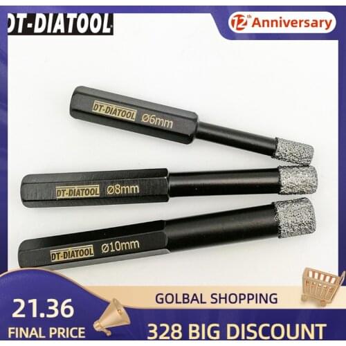 DT-DIATOOL 3pcs/set Dia 6+8+10mm Dry Vacuum Brazed Diamond Drilling Core Bits Hex Shank Hole Saw For Granite Marble Tile Ceramic