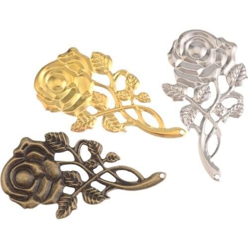 Free shipping 5Pcs Antique Bronze/Gold/Silver Filigree Rose Flower Connectors Embellishment Gift Decoration DIY 7.7x4.2cm