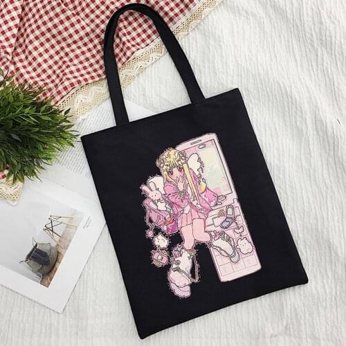 Y2K Japanese anime canvas bag kawaii casual Harajuku large capacity Vintage Ulzzang shopper bag ins cartoon women shoulder bags