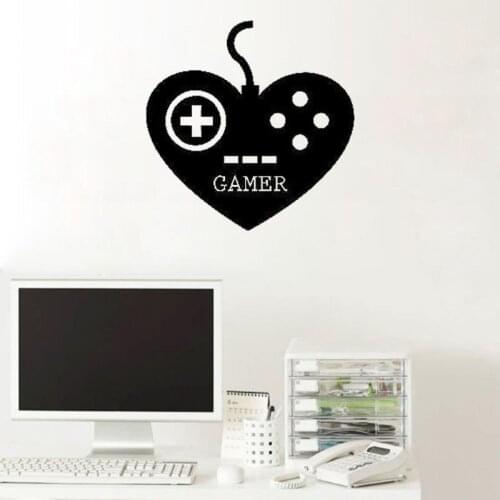 Gamer Wall Decals Heart Controller Boys Play Room Vinyl Sticker Removable Home Bedroom Decor Gaming G35