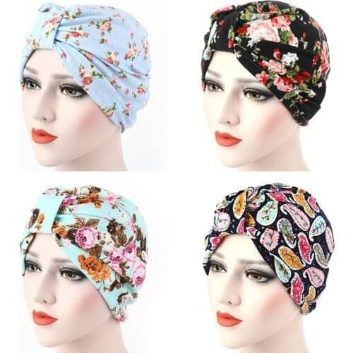 Indian Turban African Women Print Hijab Chemo Cap Muslim Beanie Bonnet Head Scarf Wrap Islamic Headwear Hair Loss Cover Hat Caps