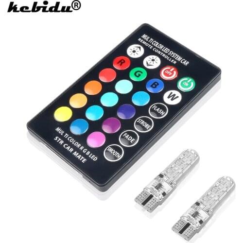 Kebidu Remote Control with 2pcs T10 W5W LED Car Lights LED Bulbs RGB 194 168 501 Strobe Led Lamp Reading Lights White Red 12V