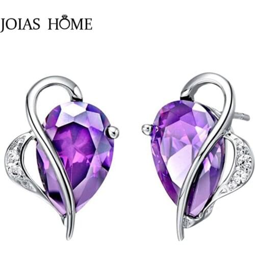 Joiashome Classic Silver 925 Earrings With 8*12mm Water Drop Shaped Ruby Amethyst Zircon Gemstones Earrings For Women Wedding