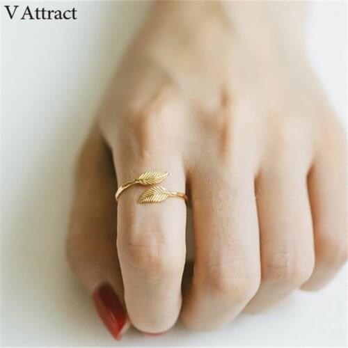 V Attract Adjustable Charm Double Leaf Rings For Women Rose Gold Stainless steel ring Jewelry Valentines Day present