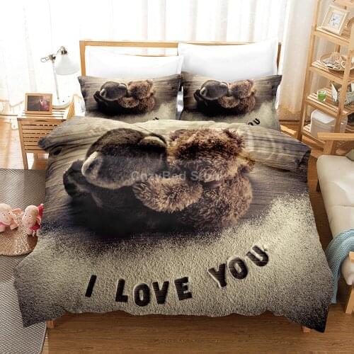 Teddy Bear Bedding Set Love Fantasy Bed Linen Quilt Duvet Cover Sets Home Decor Twin Single Queen King Size Fashion Modern Gift