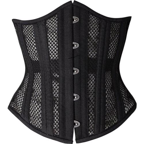 28cm 24 Steel Boned Corset Underbust Waist Trainer Summer Breathable Short Mesh Corset for Waist Belly Slimming