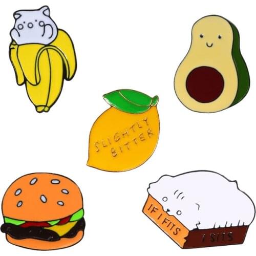 Cute Cartoon Food Brooches For Women Avocado Fragrant Lemon Hamburger Bread Icon Shirts Bag Enamel Pins Men Metal Badge Gifts