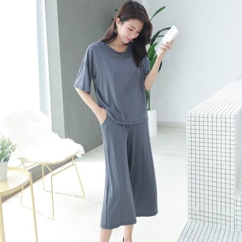 Modale Plus Size Loose Pyjamas Women Summer Thin Cool Short-sleeved Pajamas 2 Piece Sleepwear Comfortable Simple Home Clothes