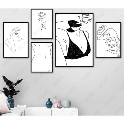 Fashion Character Body Line Canvas Painting Sexy Portrait Red Lips Poster Decoration Living Room Picture Print Art Wallpaper