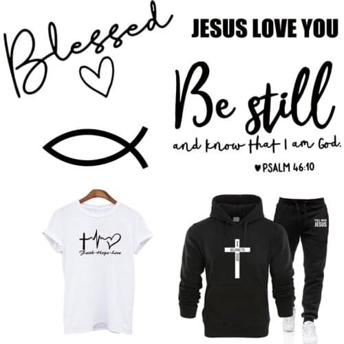Fashion Heat Transfer Iron on DIY Patches Jesus faith Christians black white letter Patch for Clothing Sticker for Clothes bags