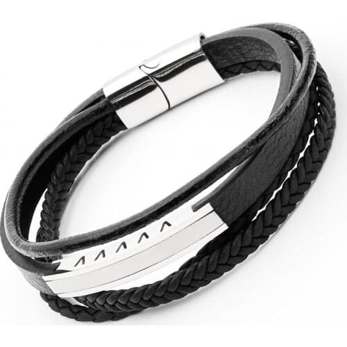 2021 Fashion Men Bracelet Steel Stainless Black Leather Charm First Class Trend Sports Jewelry Sexy Street Style Multi-Layer