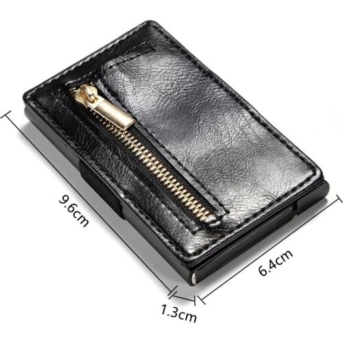 Men Multi Function Anti-theft Brush Pu Leather Aluminum Card Holder Bag Automatic Card Snapping Business Neutral Short Wallet