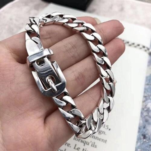 925 Sterling Silver Mens Belt Buckle style Bangle Bracelet jewelry gift 20cm A3987