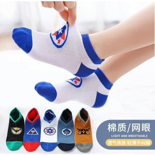 5pcs/set Spring/Summer Boys Socks 3-15 Years Old Short Boat Socks Mesh Sports Breathable Cotton Socks Individually Packed