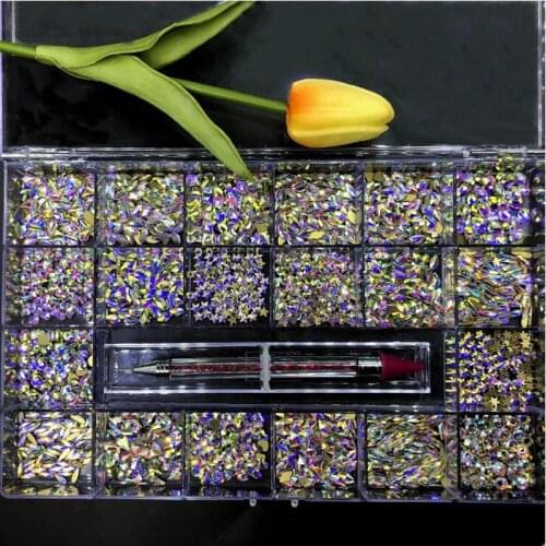Newest Hot Sale Nail Art Rhinestones Set 2000pcs Flatback Glass Crystals Nail Rhinestones For Design Kit