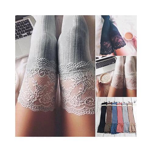 Fashion New Women Winter Cable Knit Over Knee Long Boot Thigh-High Warm Stockings Lace Leggings