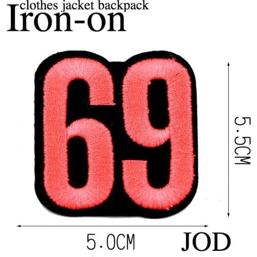 @ 5*5.5cm Embroidery Number 69 Letter Patch Applique Iron on Patches for Clothes DIY Applications Stickers Decorations Jacket
