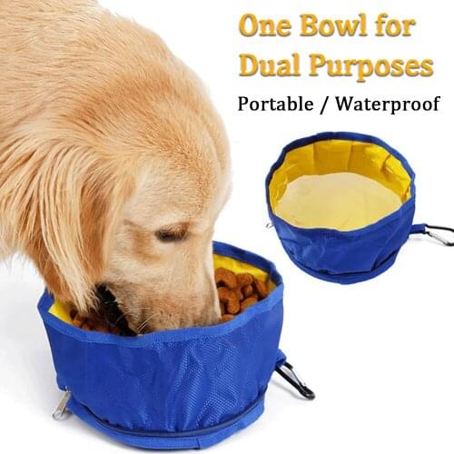 Portable Dog Bowls Collapsible Travel Hiking Foldable Waterproof Water Food Bowl Large Lightweight for Pets Cats with Zipper
