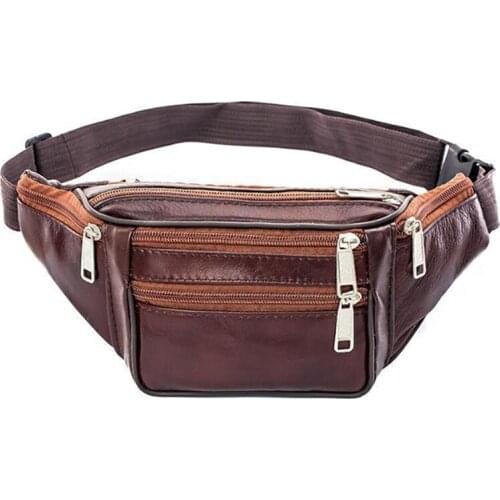 Genuine Leather Waist Bag men Waist Pack Waist Bag Funny Pack Belt Bag Men Chain Waist Bag For Phone Pouch