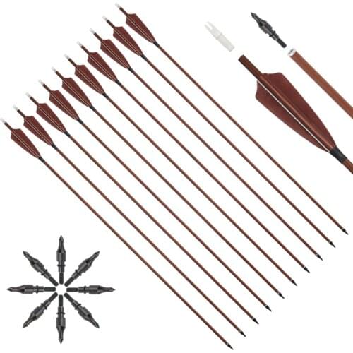 Pure Carbon Arrows with Natural Feather Spine 400 32 Inch ID 6.2mm Archery Arrows for Hunting Outdoor Shooting Bow