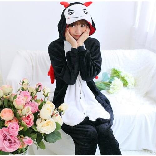 Adults Animal Kigurumi Demon Pajamas Sets Sleepwear Cosplay Zipper Onesie Hooded Women Men Winter Unisex Cartoon Pajamas