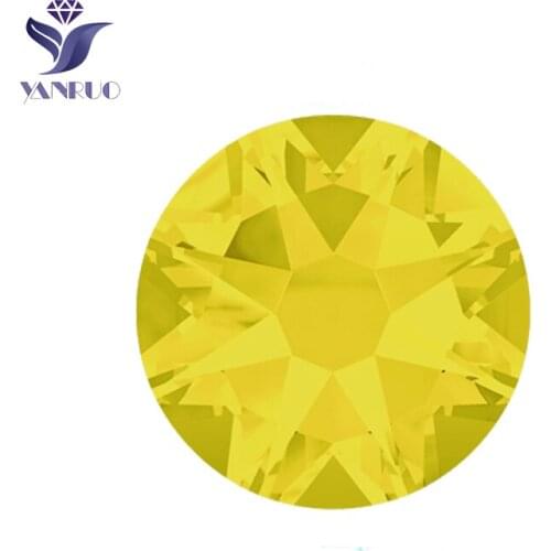 YANRUO #2088HF Citrine 1440Pcs 8 Big 8 Small Flat Back Hotfix Glass Crystal Hot Fix Rhinestone Iron On Strass Yellow Stones