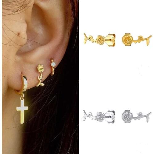 CRMYA Silver Gold Filled Cute Romantic Flower Stud Earrings For Women Korean Gold Jewelry Wholesale