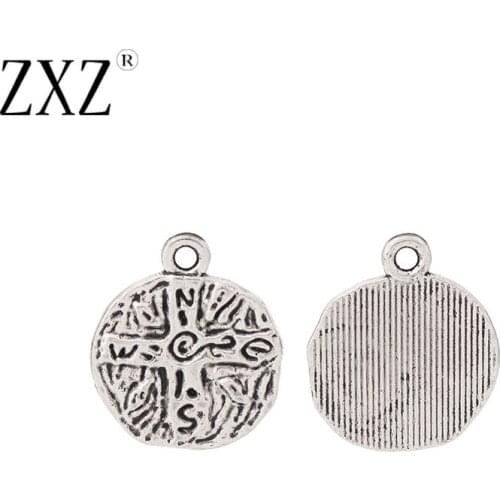 ZXZ 20pcs Tibetan Silver Hammered Carved Cross Crucifix Round Charms Pendants Beads for DIY Necklace Bracelet Jewelry Making