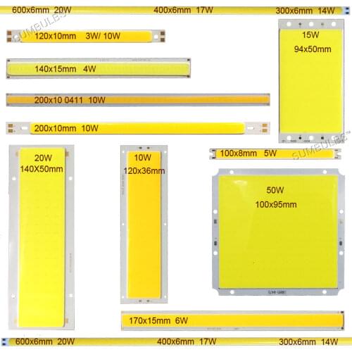 10PCS/lot 5W 10W 20W 50W 200W COB LED 12V Light Strip Chip Red Blue White LEDs Bar Lights Rectangle Round Lamp Bulb for DIY