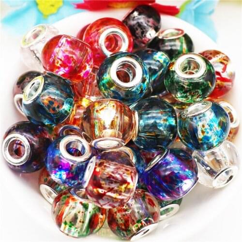 10 Pcs 16mm Big Size Wholesale European Glass Beads Large Hole Spacer Beads fit Pandora Bracelet for DIY Jewelry Making Beads