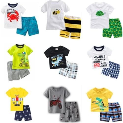 2pcs/set Summer Children Pajamas Short Sleeve T Shirt+Shorts Sets Kid Pyjamas Boy Girl Pijamas Cartoon Baby Sleepwear Suit