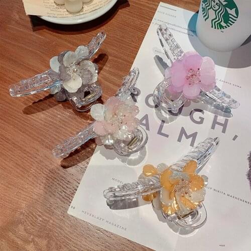 New Flower Clip Shark Clip Temperament Hair Clip Girl Pearl Back Head Clip Hair Accessories for Women