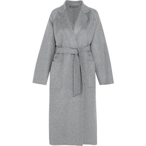 2020 Winter Women Solid Color Casual cashmere coat Long-sleeved Belts loose Wool Coat plus size 2XL