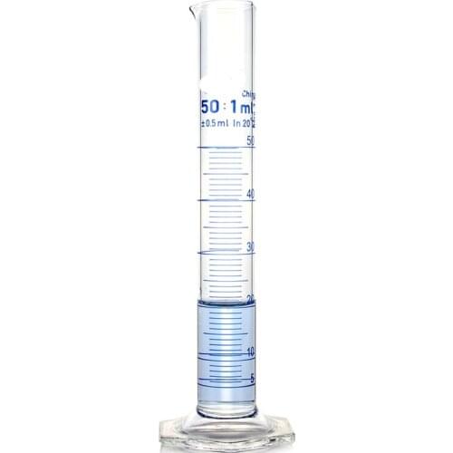 50mL Measuring Cylinder with Spout and Graduation with Glass Heagon Base Laboratory Chemistry Equipment