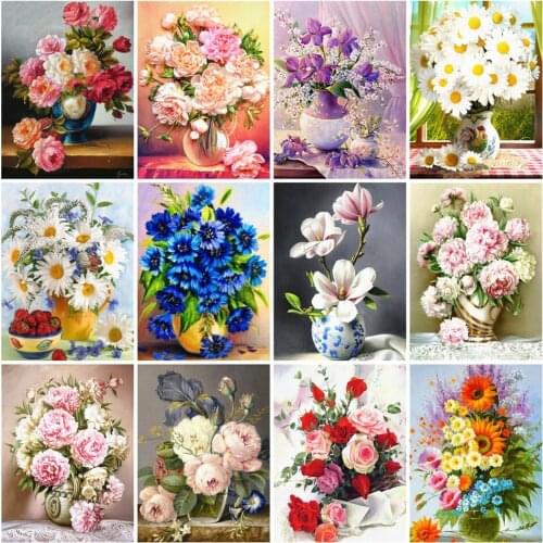 AZQSD Diamond Painting Flower Cross Stitch Diamond Art Embroidery Sale Floral Home Decor Needlework Picture Of Rhinestones