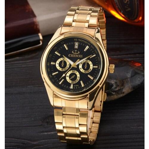 CHENXI Gold Watch Men Watches Top Brand Luxury Famous 2018 Wristwatch Male Clock Golden Quartz Wrist Watch Relogio Masculino